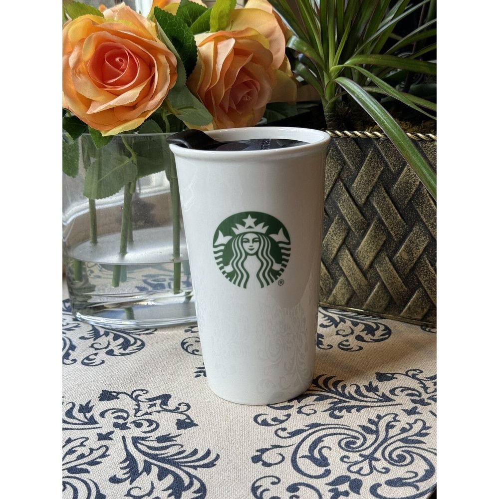 Starbucks Green and White Logo Ceramic Travel Tumbler Coffee Mug Cup 10 fl oz